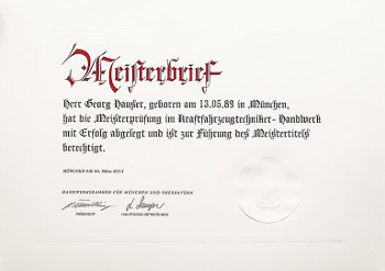 Meisterbrief Georg Hauser