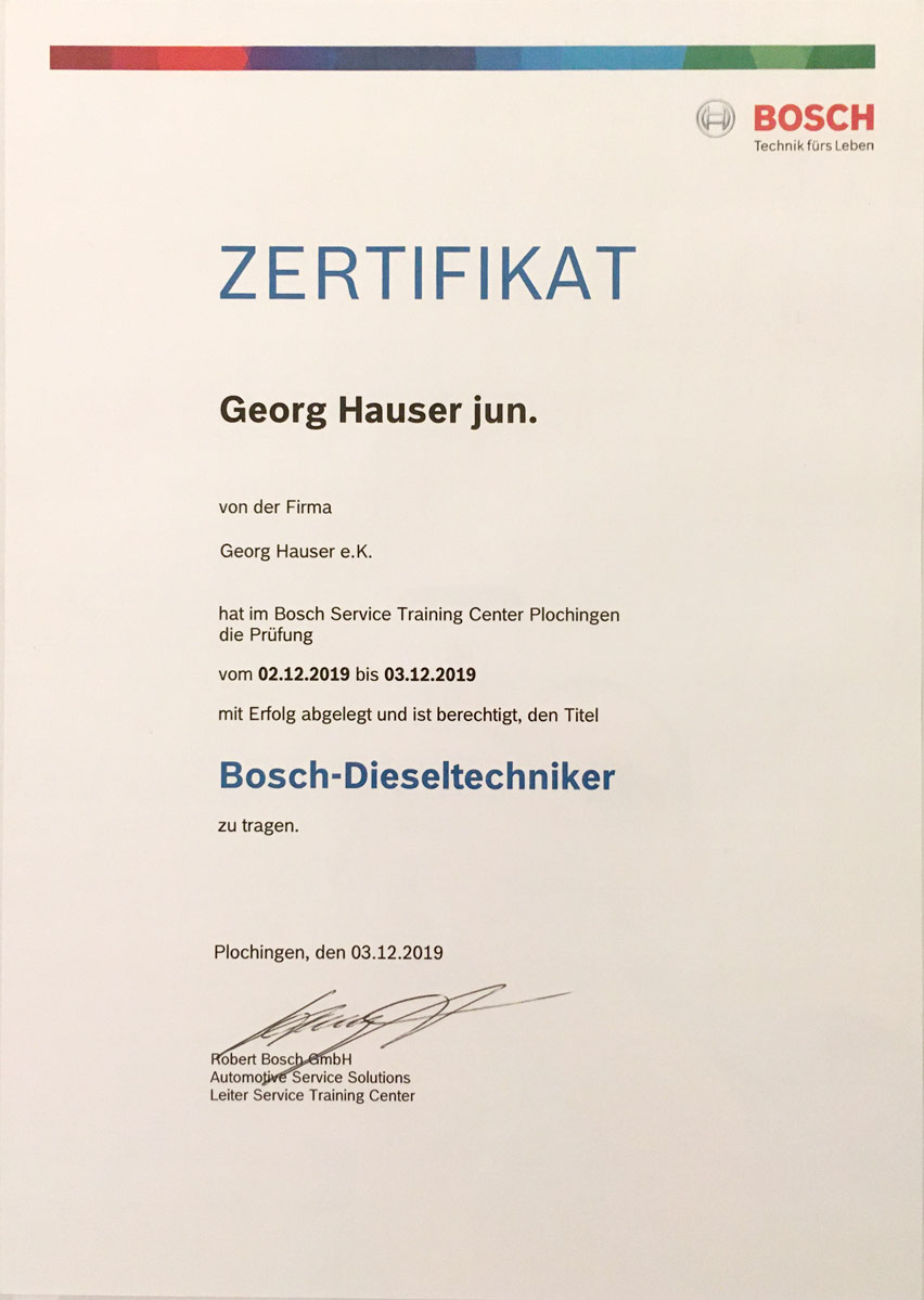 Zertifikat Diesel-Techniker - Georg Hauser